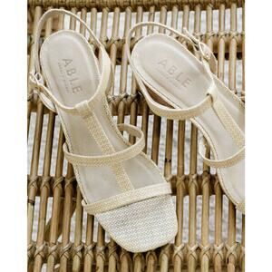 ABLE Womens Jayce Heel Ankle Strap Shoes Size 10, Raffia, Natural